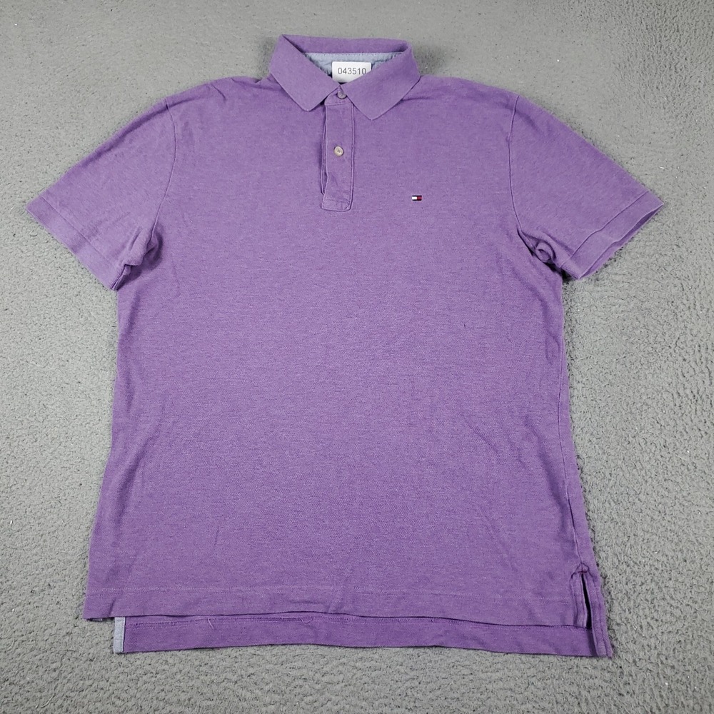 Tommy Hilfiger Mens Polo Shirt Medium Purple Short Sleeve Cotton Regular Fit